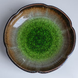 Paulo｜切立皿 花型 ガラス釉薬 グリーン×ブラウン　Φ約13cm × H約4cm