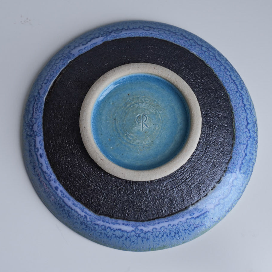Paulo｜平皿 ガラス釉薬 ブルー×ブルー｜Φ14cm × H2.5cm