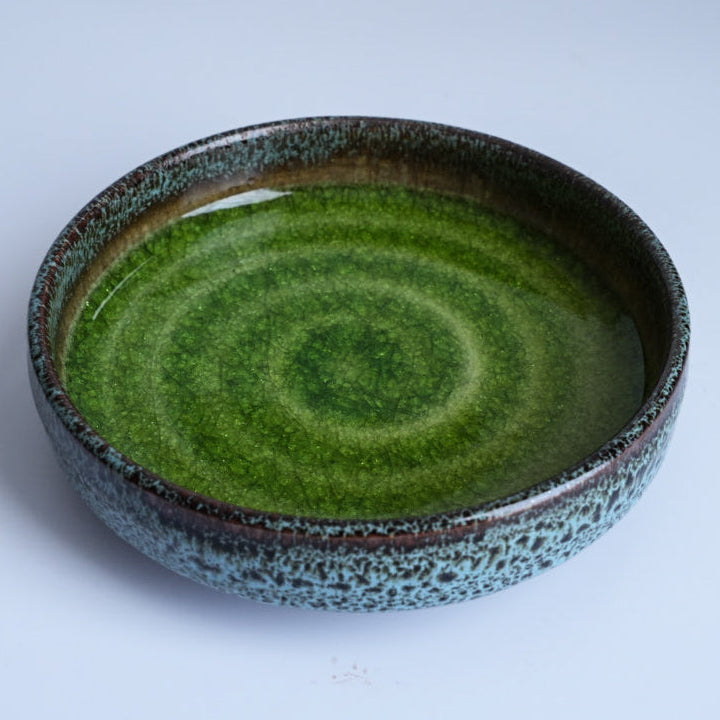 Paulo｜切立皿 ガラス釉薬 グリーン×ブルー　Φ約12cm × H約3cm