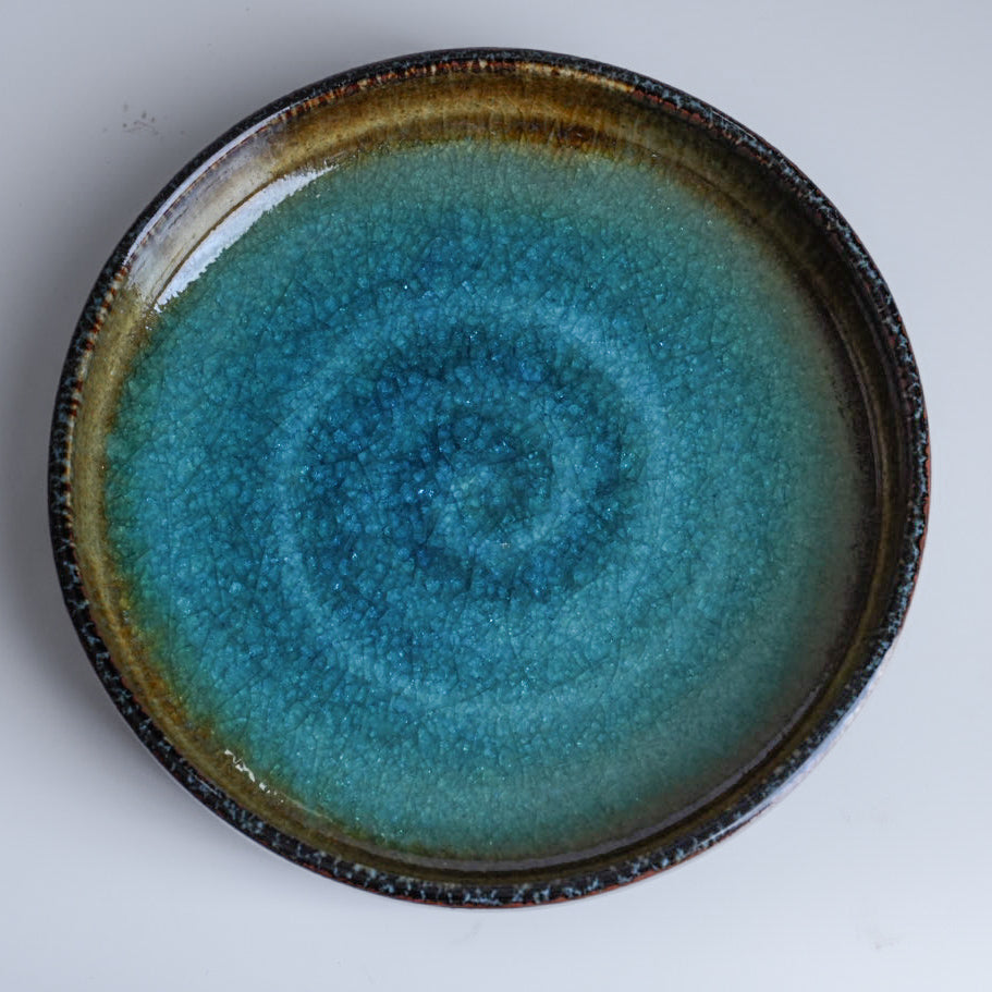 Paulo｜切立皿 ガラス釉薬 ブルー×ブラウン　Φ約13.5cm × H約3cm